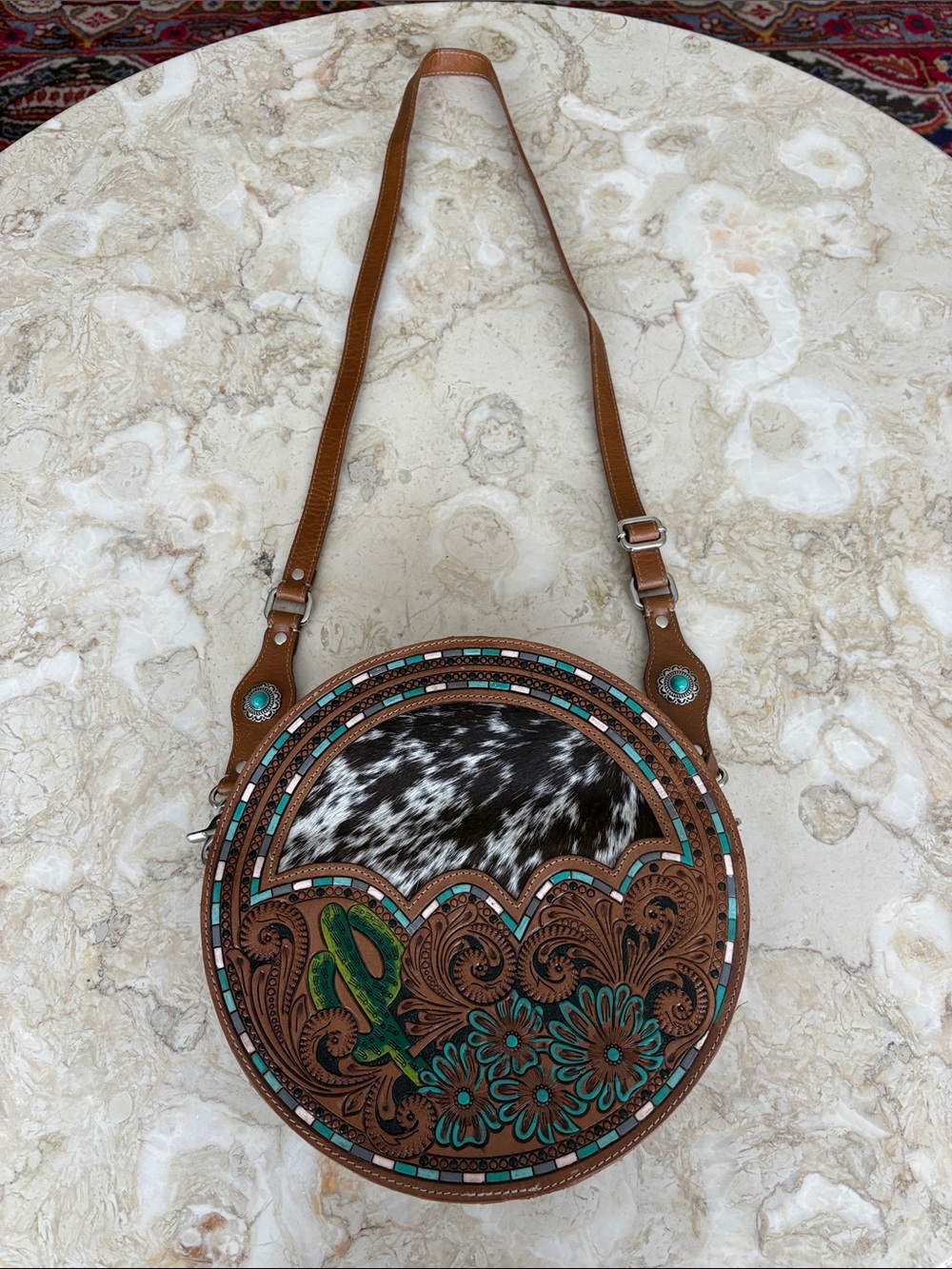 Myra Prairie Dreams Handtooled Round Leather Bag - As New - Boho - Picture 8 of 16